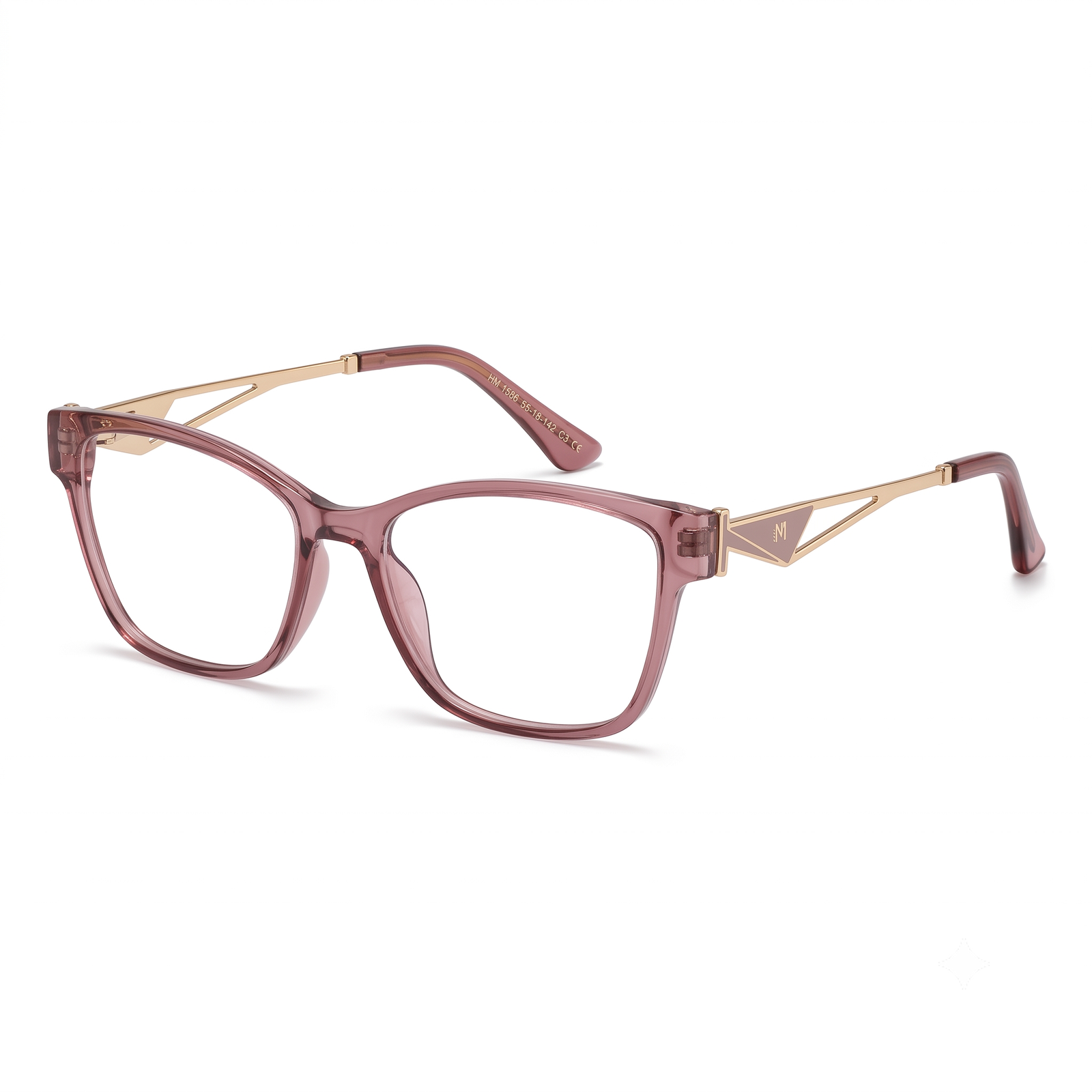 Hugo Marc HM-1586 Premium Square Eyeglasses for Women | Lightweight TR Frame with Gold Metal Temples