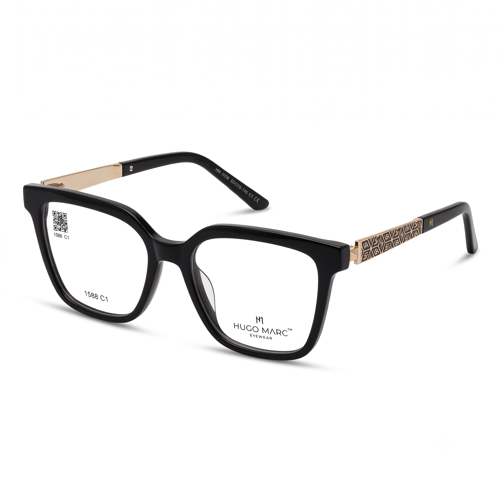 Hugo Marc HM-1588 Premium Women's Square Eyeglasses | Designer TR Frame with Patterned Metal Temples
