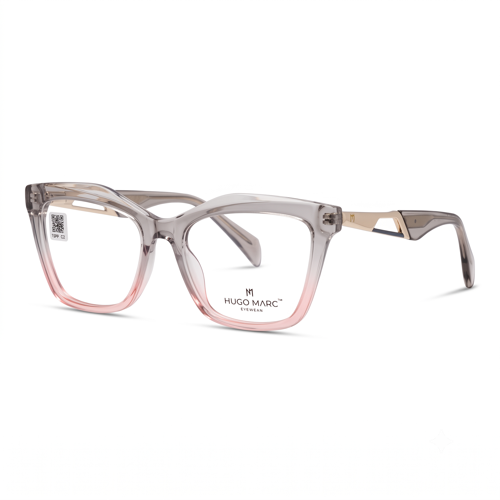 Hugo Marc HM-1589 Premium Women's Cat-Eye Eyeglasses | Designer TR Frame with Gold Accent Temples