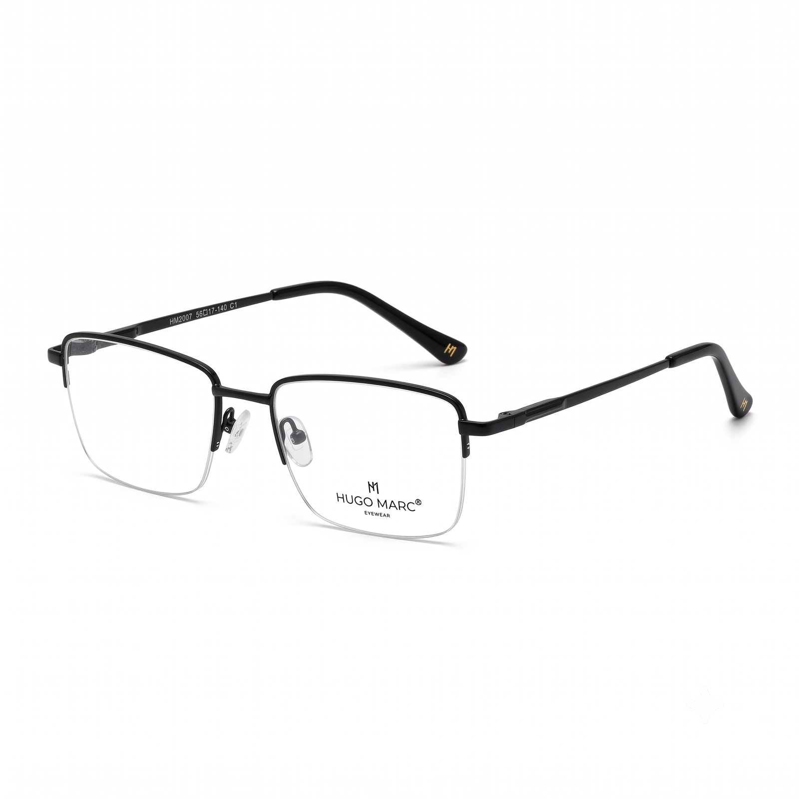 Hugo Marc HM-2007 Premium Half-Rim Rectangular Metal Eyeglasses