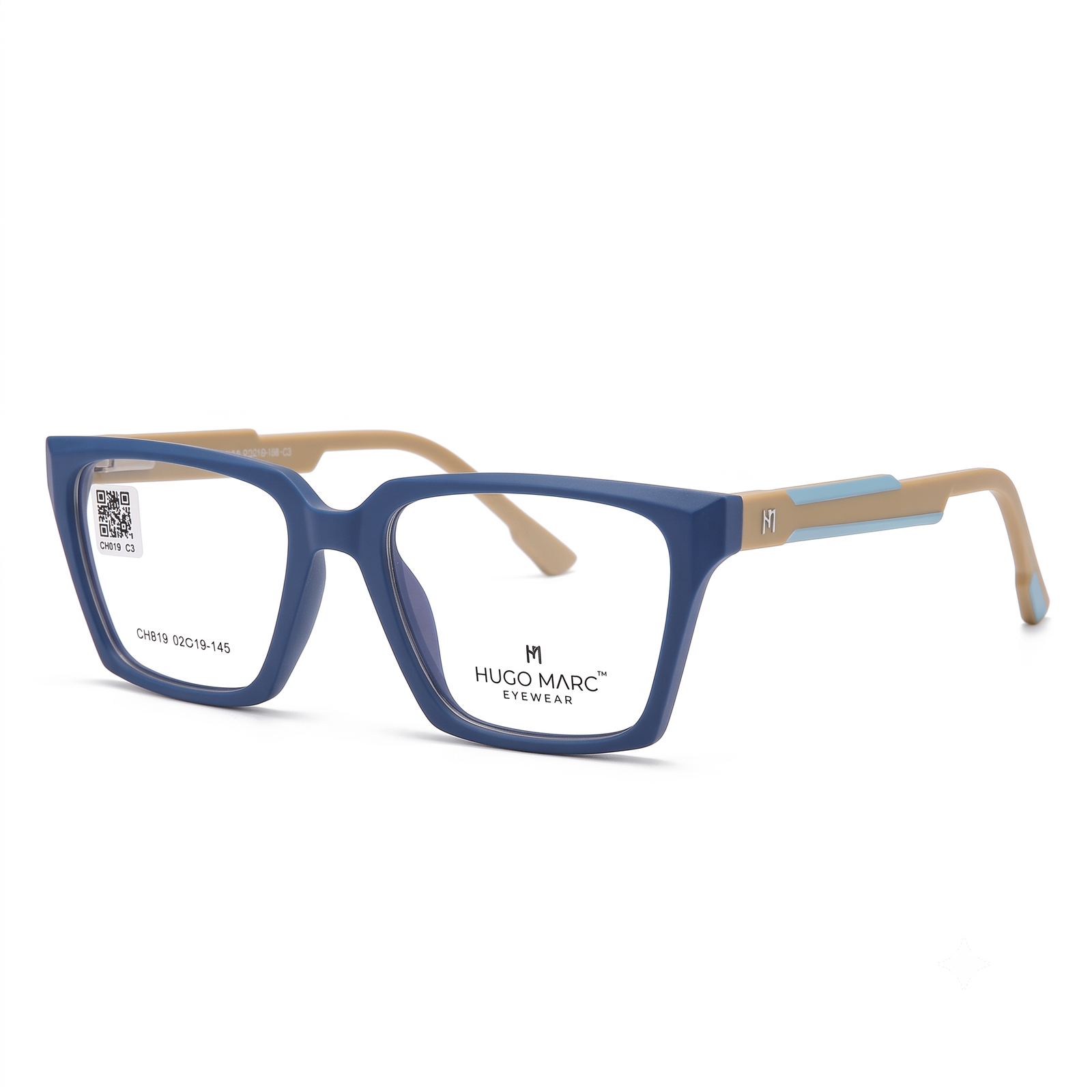 Hugo Marc HM-CH819 Premium Unisex Geometric Square Eyeglasses | Lightweight Full-Rim Optical Frame