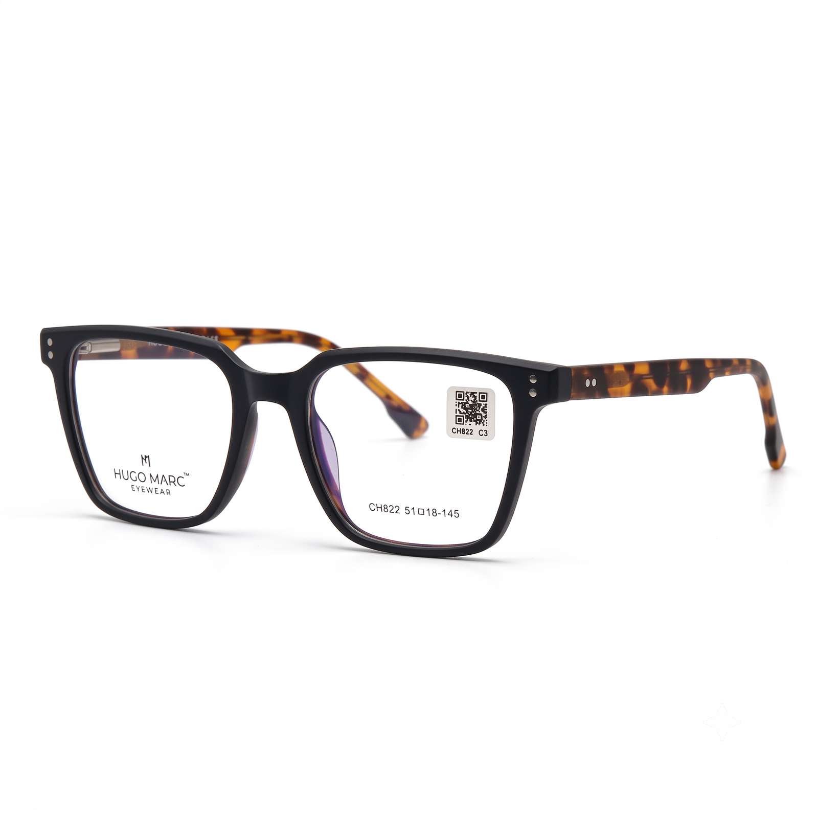 Hugo Marc HM-CH822 Premium Unisex Square Eyeglasses | Lightweight Full-Rim Optical Frame