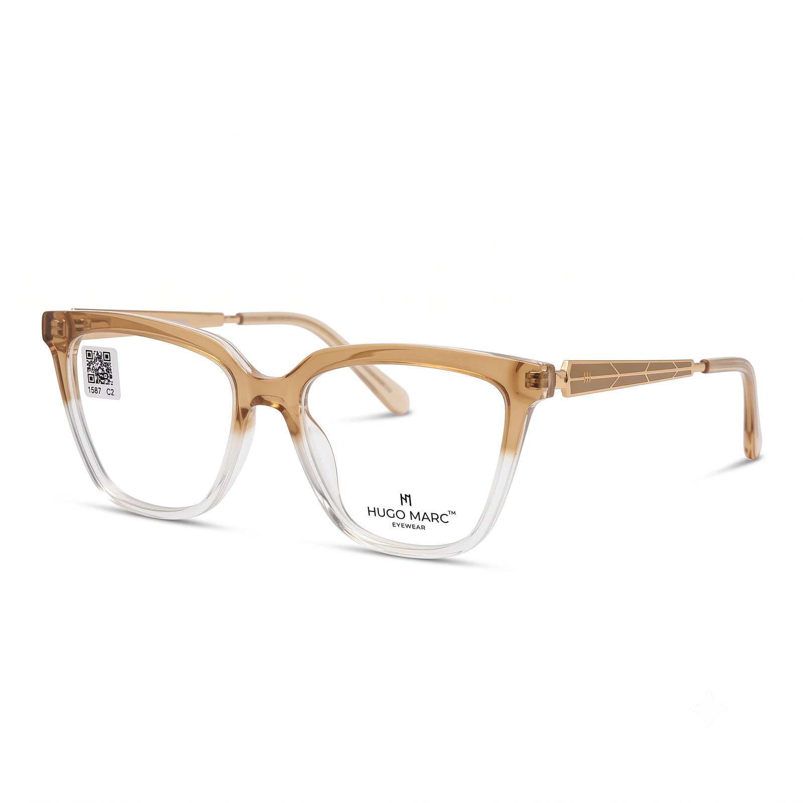 Hugo Marc HM-1587 Premium Women's Square Eyeglasses | Lightweight TR Frame with Designer Metal Temples