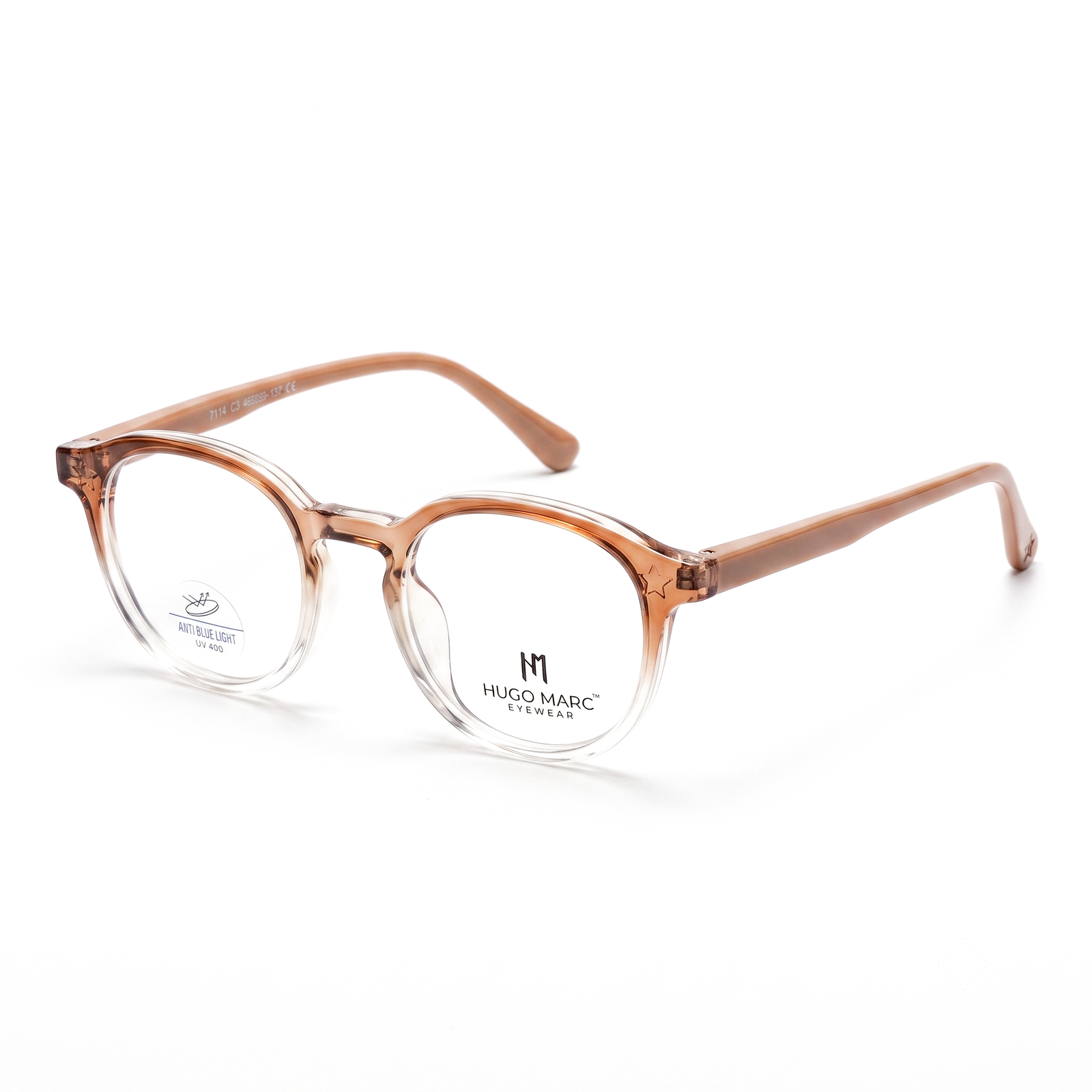 Hugo Marc HM-7114 Premium Round Anti Blue Light Eyeglasses | Lightweight Full-Rim UV400 Optical Frame