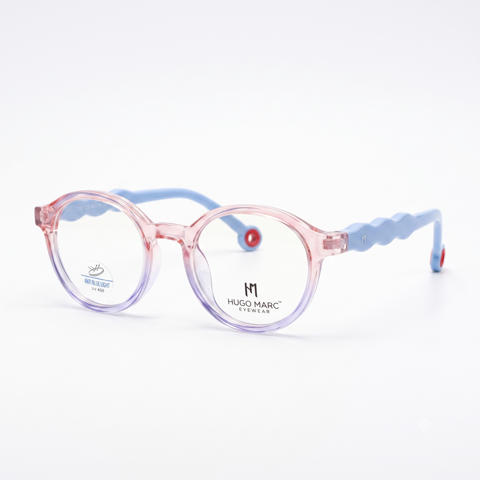Hugo Marc HM-7059 Kids Round Anti Blue Light Eyeglasses | Stylish Transparent Frame