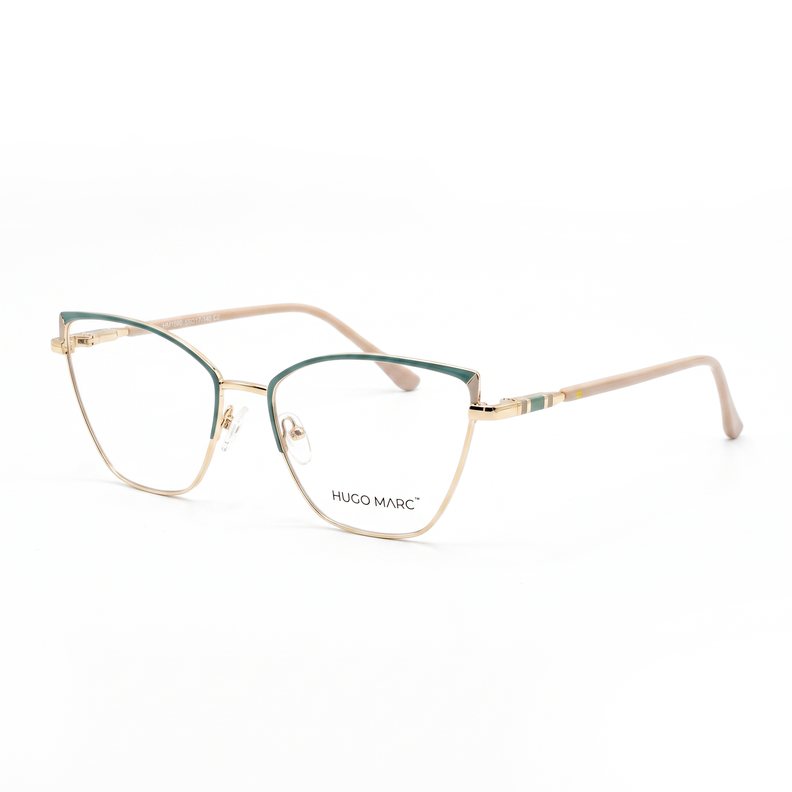Hugo Marc HM-1580 Women’s Golden & Green Full-Rim Cat-Eye Fashion Eyeglasses