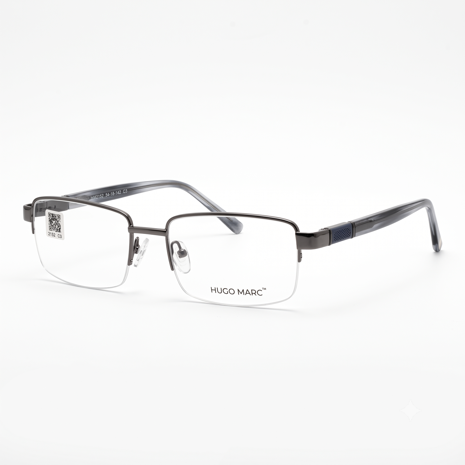 Hugo Marc HM-2152 Men’s Rectangular Semi-Rimless Eyeglass Frame - Image 4