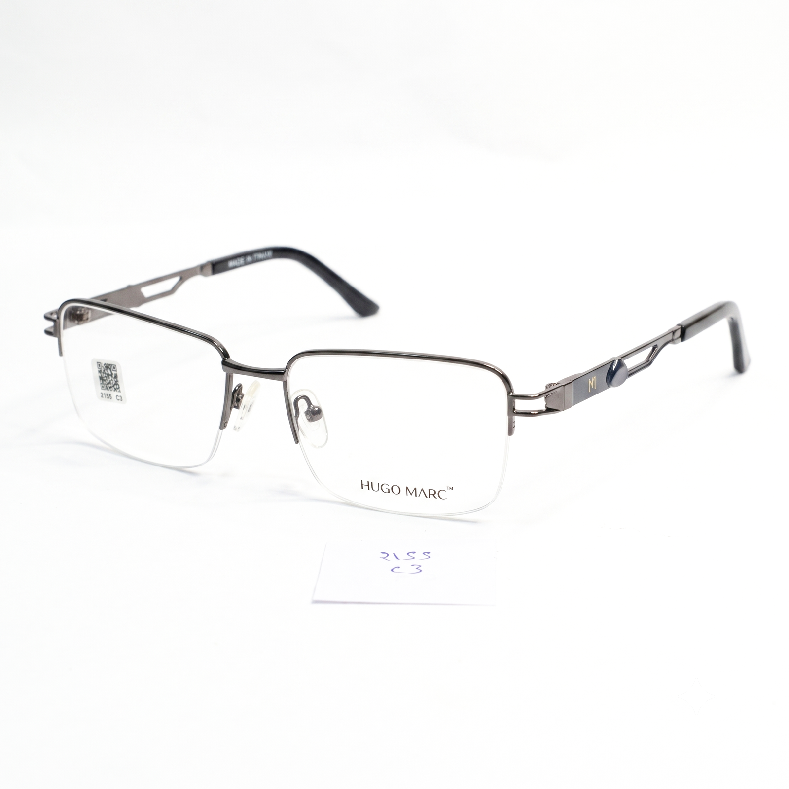 Hugo Marc HM-2155 Men’s Rectangular Semi-Rimless Eyeglass Frame - Image 3