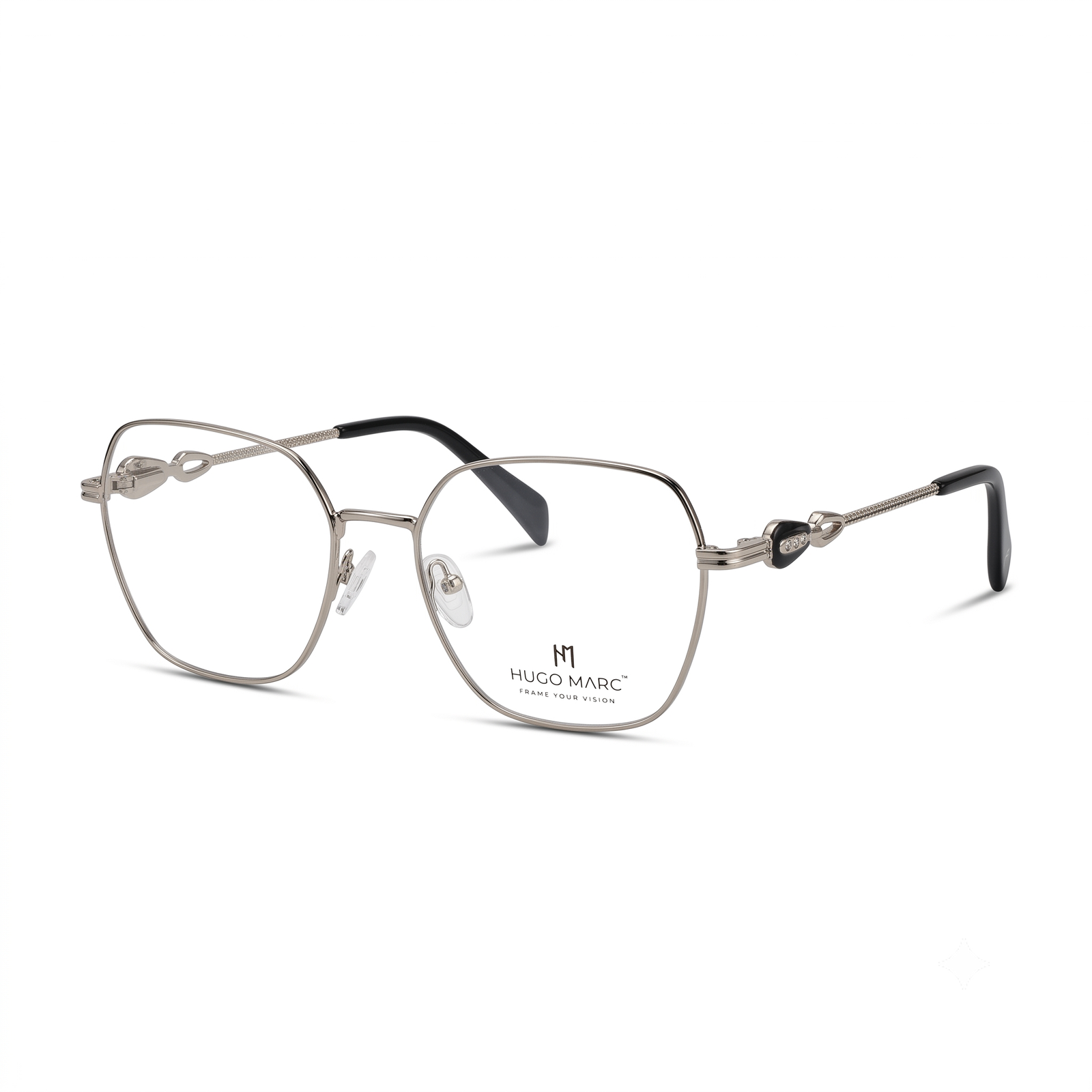 Hugo Marc HM-2052 women's geometric metal eyeglasses with decorative temple detailing
