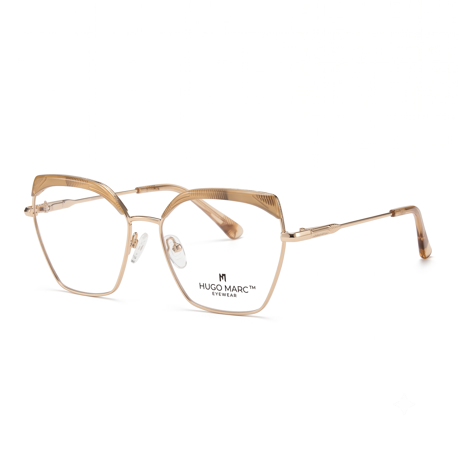 Hugo Marc HM-2180 women's cat-eye metal optical eyeglasses with decorative upper rims