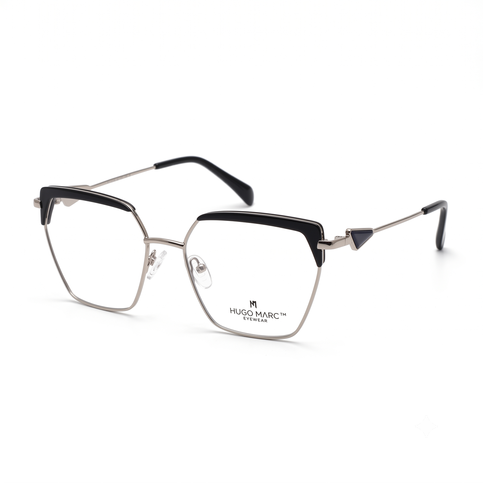 Hugo Marc HM-2181 women's geometric metal eyeglasses with decorative brow line accents