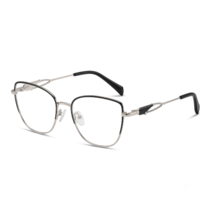 Hugo Marc HM-2053 women's geometric metal eyeglasses with decorative chain-inspired temples