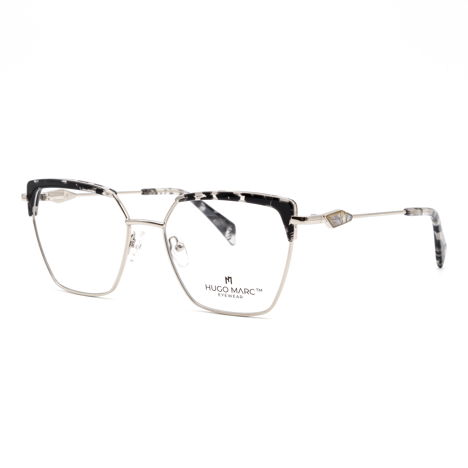 Hugo Marc HM-2051 women's geometric metal eyeglasses with decorative temple detailing