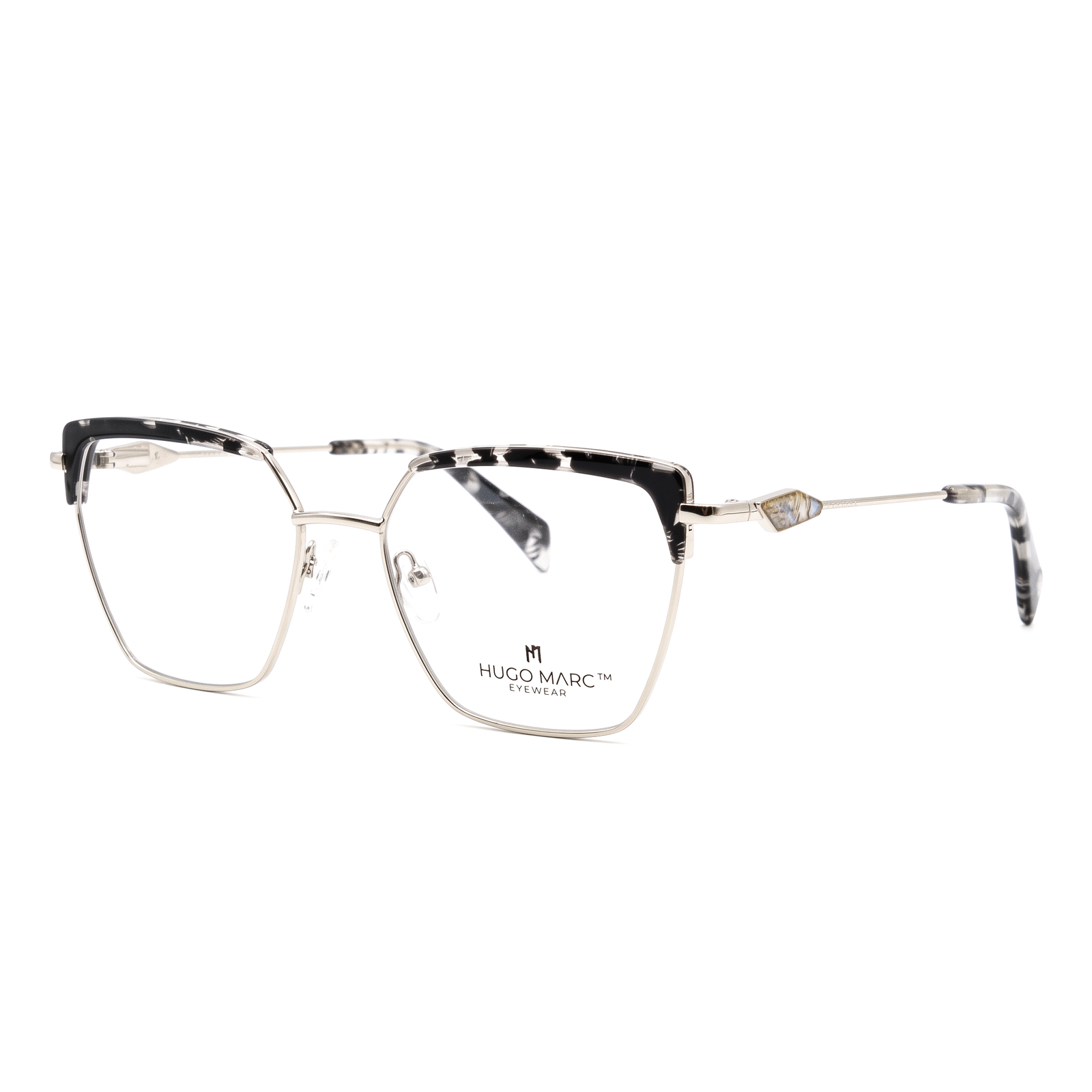 Hugo Marc HM-2181 women's geometric metal eyeglasses with decorative brow line accents