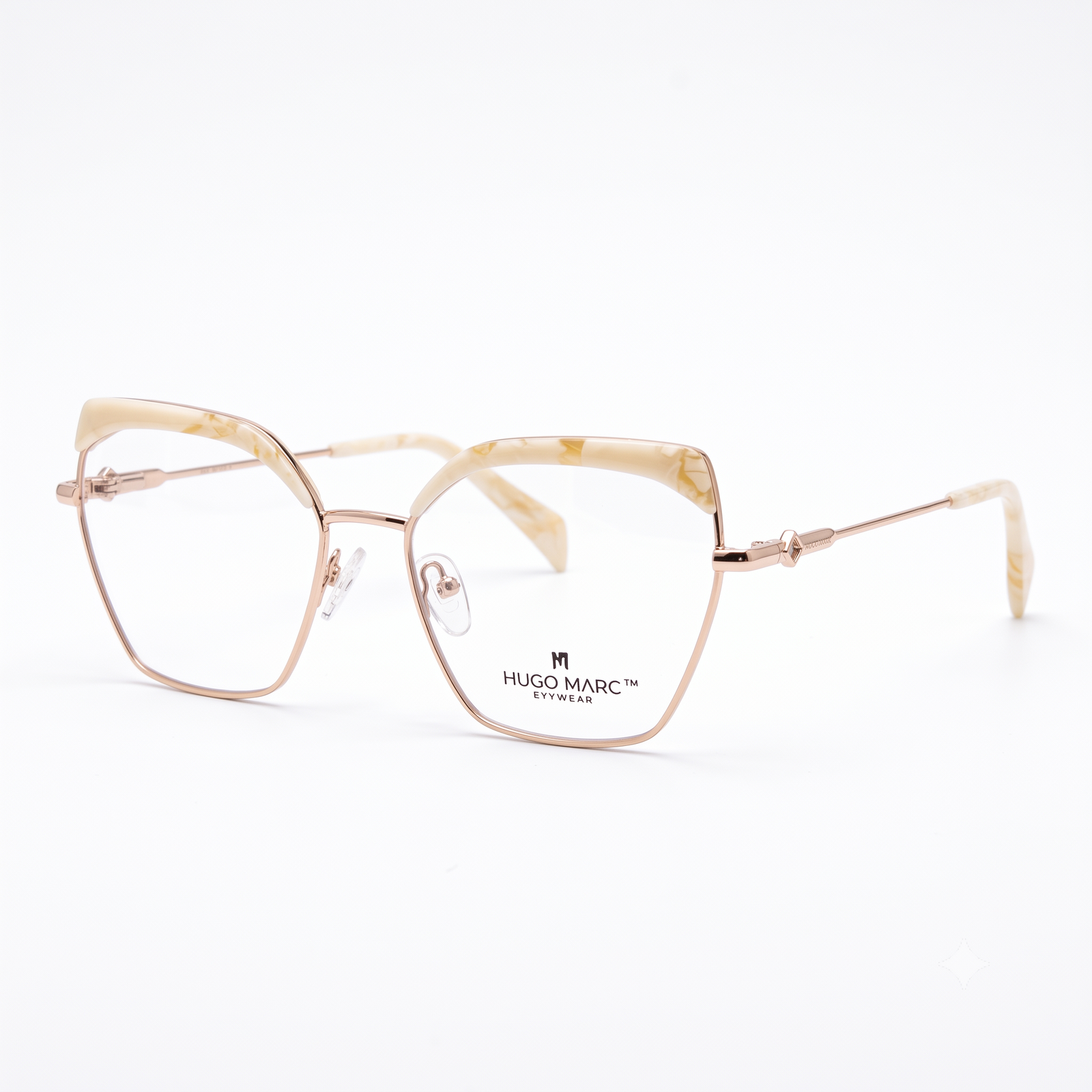 Hugo Marc HM-2180 women's cat-eye metal optical eyeglasses with decorative upper rims
