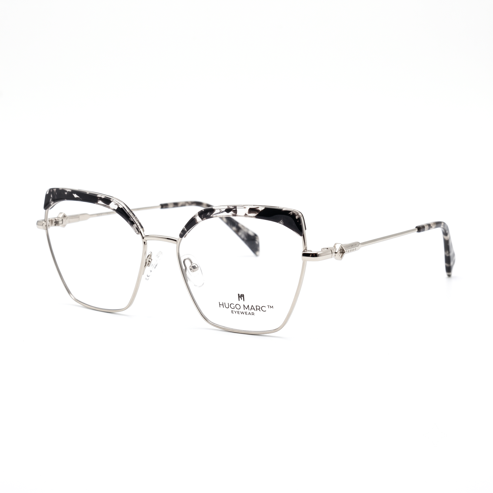 Hugo Marc HM-2180 women's cat-eye metal optical eyeglasses with decorative upper rims