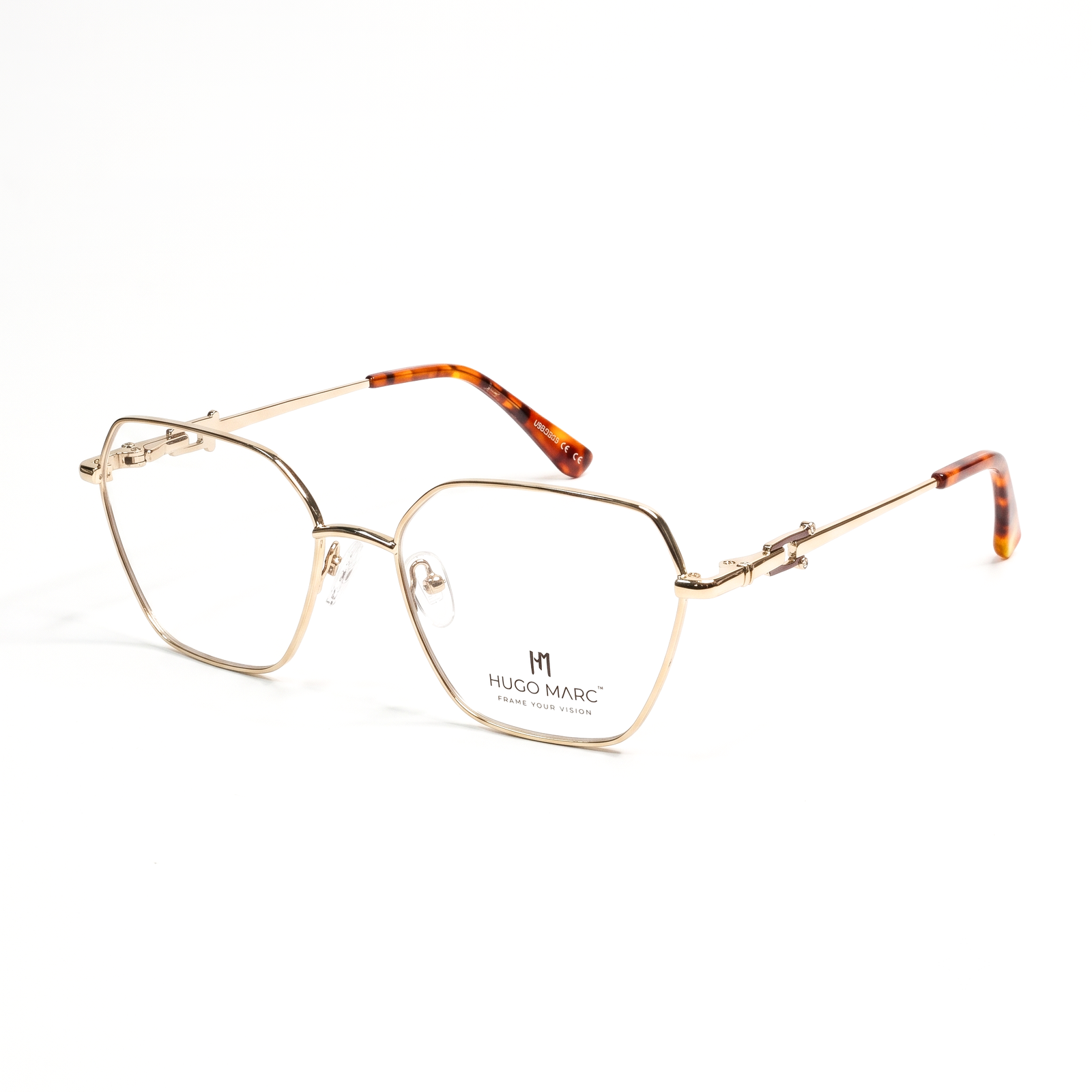 Hugo Marc HM-2054 women's geometric metal eyeglasses with decorative temple accents