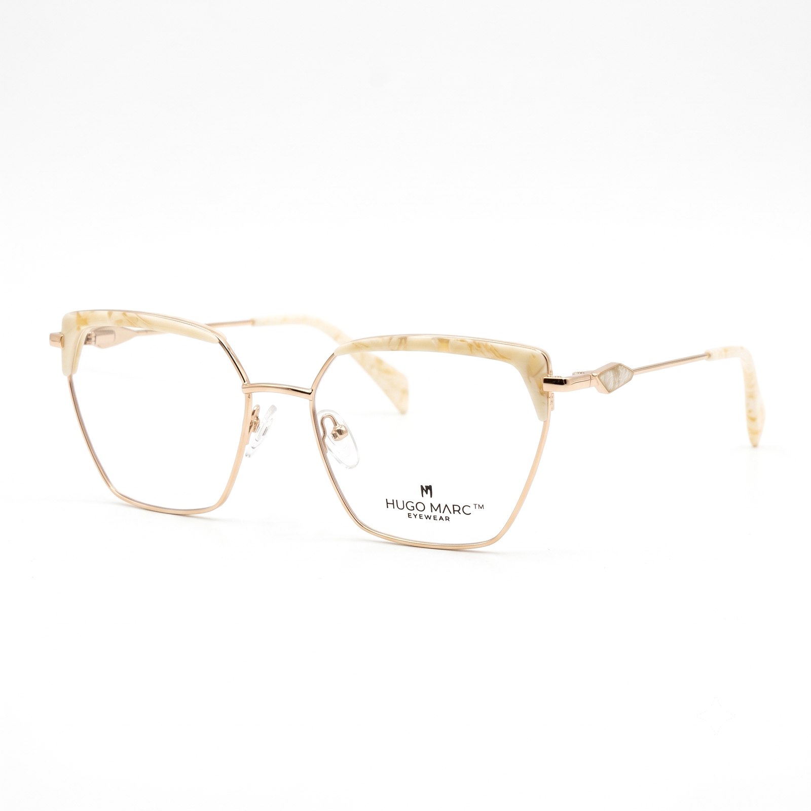 Hugo Marc HM-2181 women's geometric metal eyeglasses with decorative brow line accents