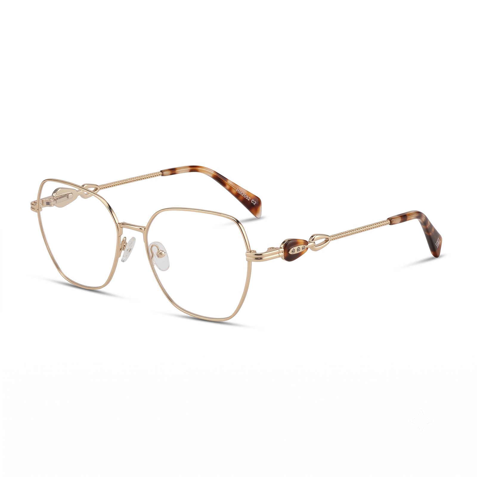 Hugo Marc HM-2052 women's geometric metal eyeglasses with decorative temple detailing