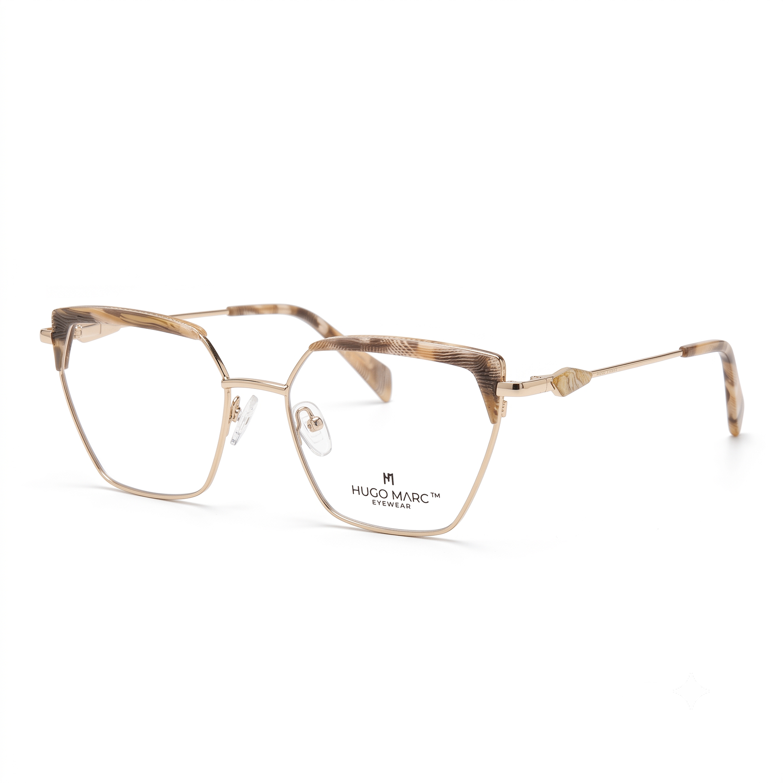 Hugo Marc HM-2181 women's geometric metal eyeglasses with decorative brow line accents
