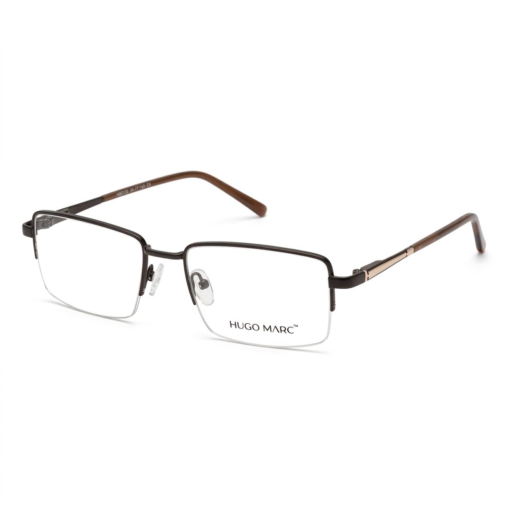 Hugo Marc HM-2120 rectangular semi-rimless metal eyeglasses for men