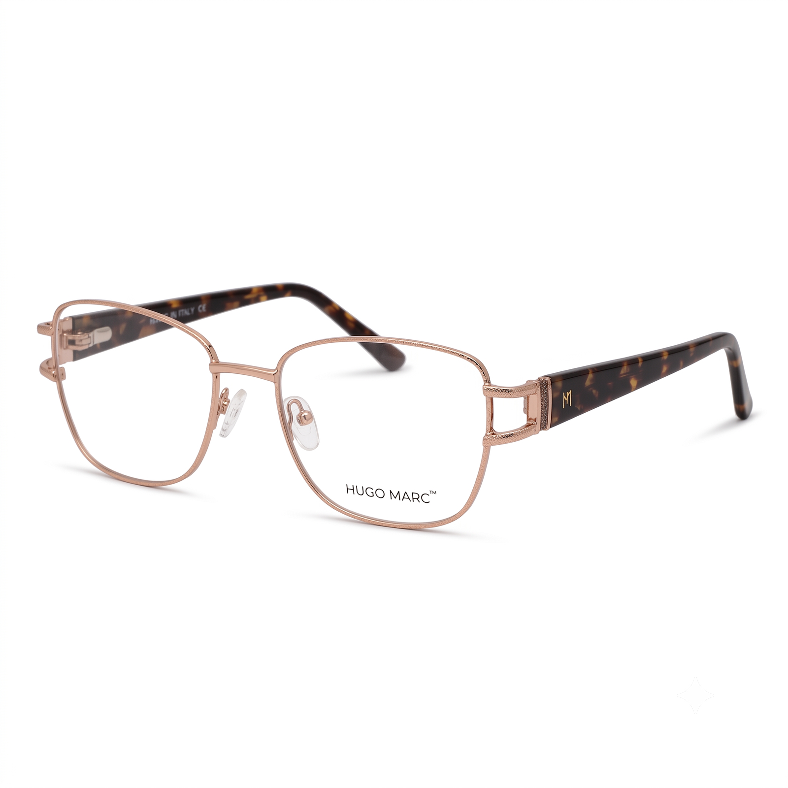 Hugo Marc HM-2141 Women’s Square Metal Eyeglasses – Premium Patterned Temple Frame