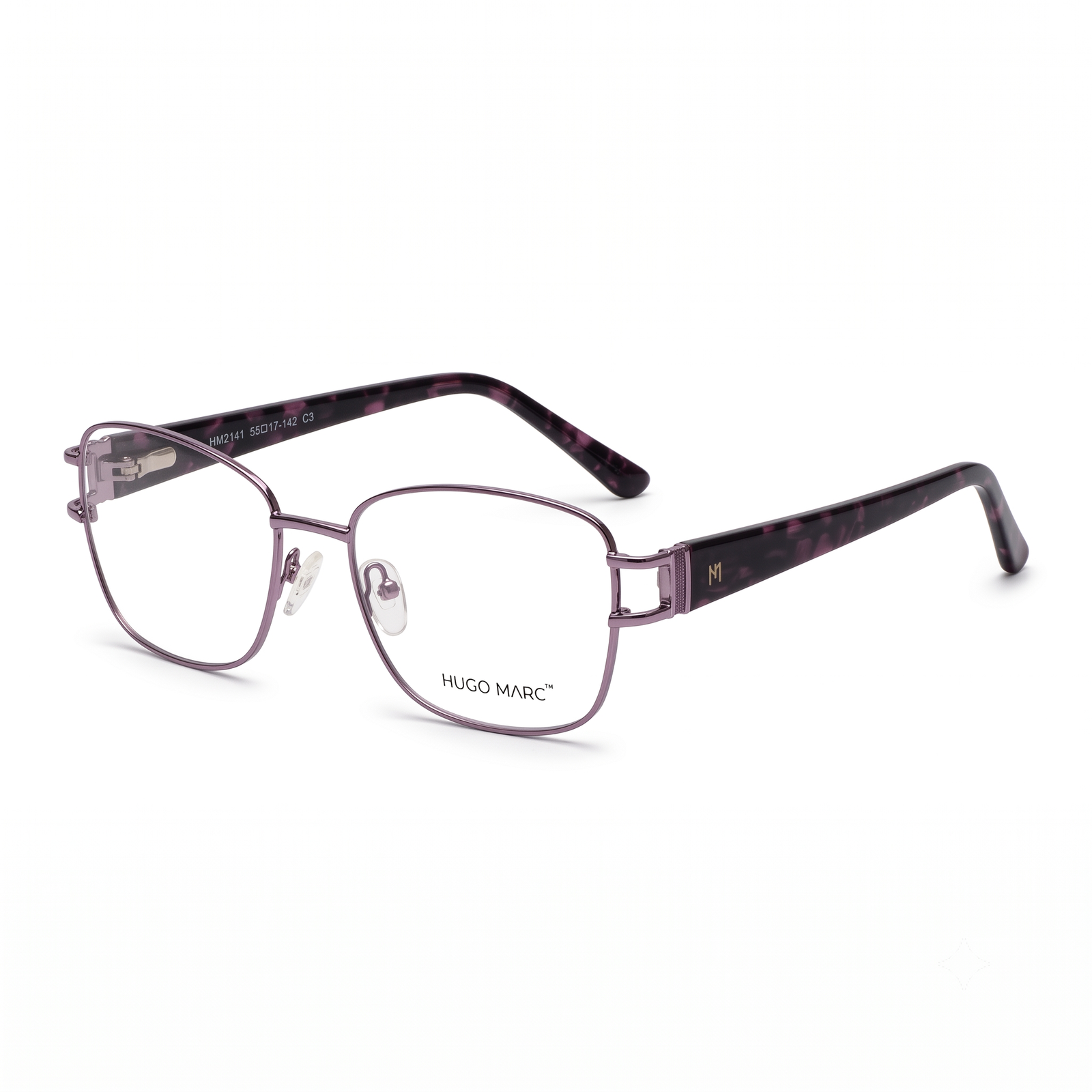 Hugo Marc HM-2141 Women’s Square Metal Eyeglasses – Premium Patterned Temple Frame