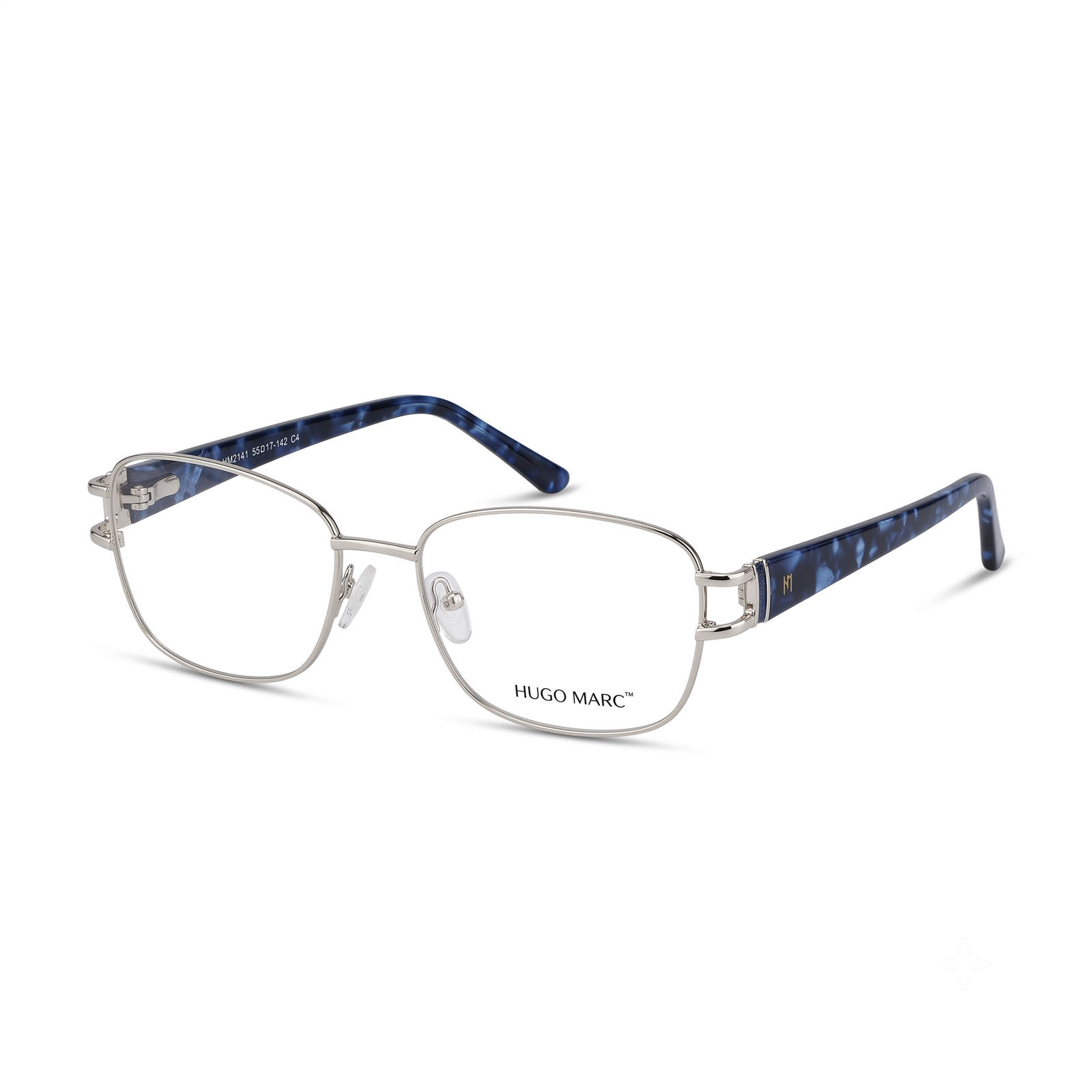 Hugo Marc HM-2141 Women’s Square Metal Eyeglasses – Premium Patterned Temple Frame