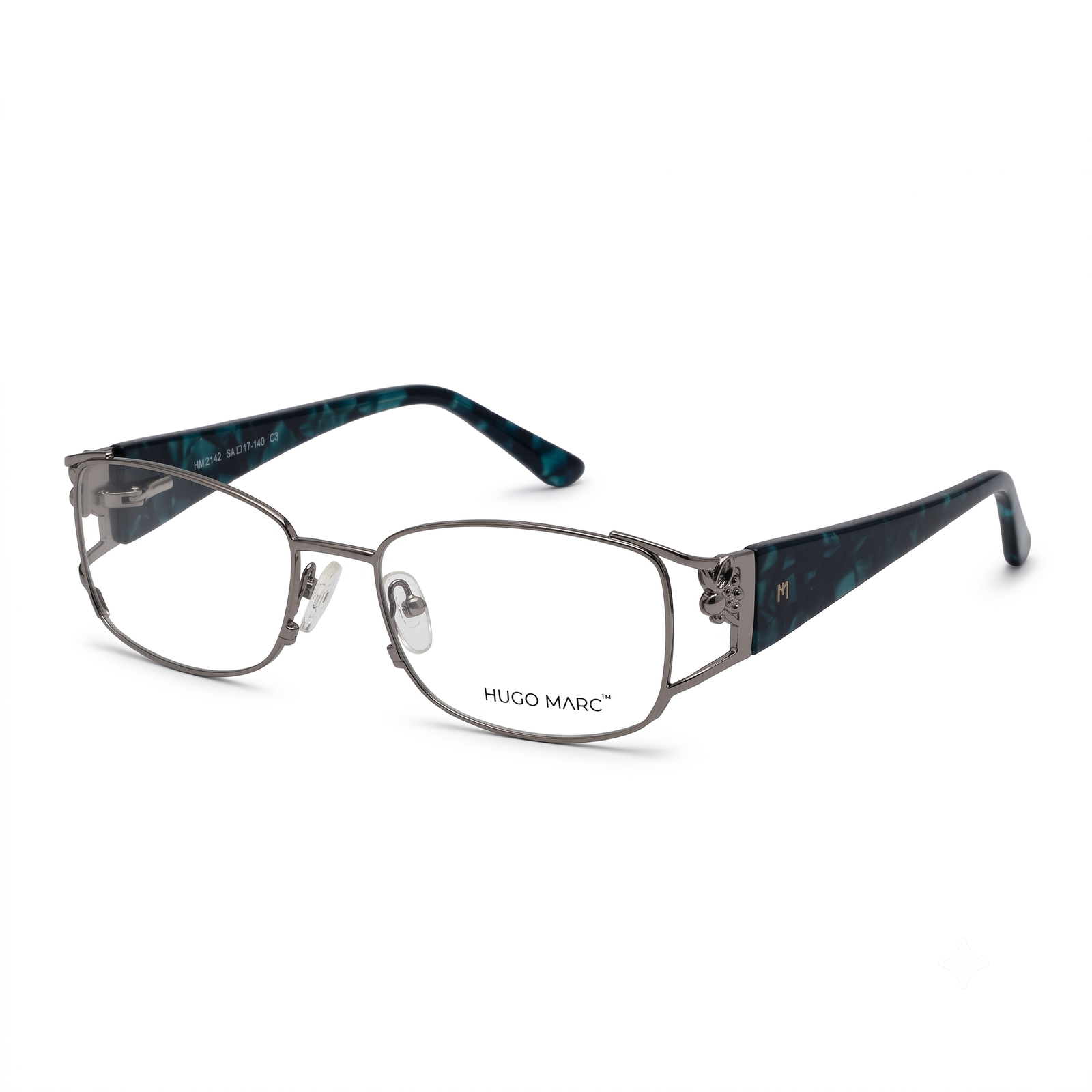 Hugo Marc HM-2142 Women’s Rectangular Metal Eyeglasses – Premium Patterned Temple Frame