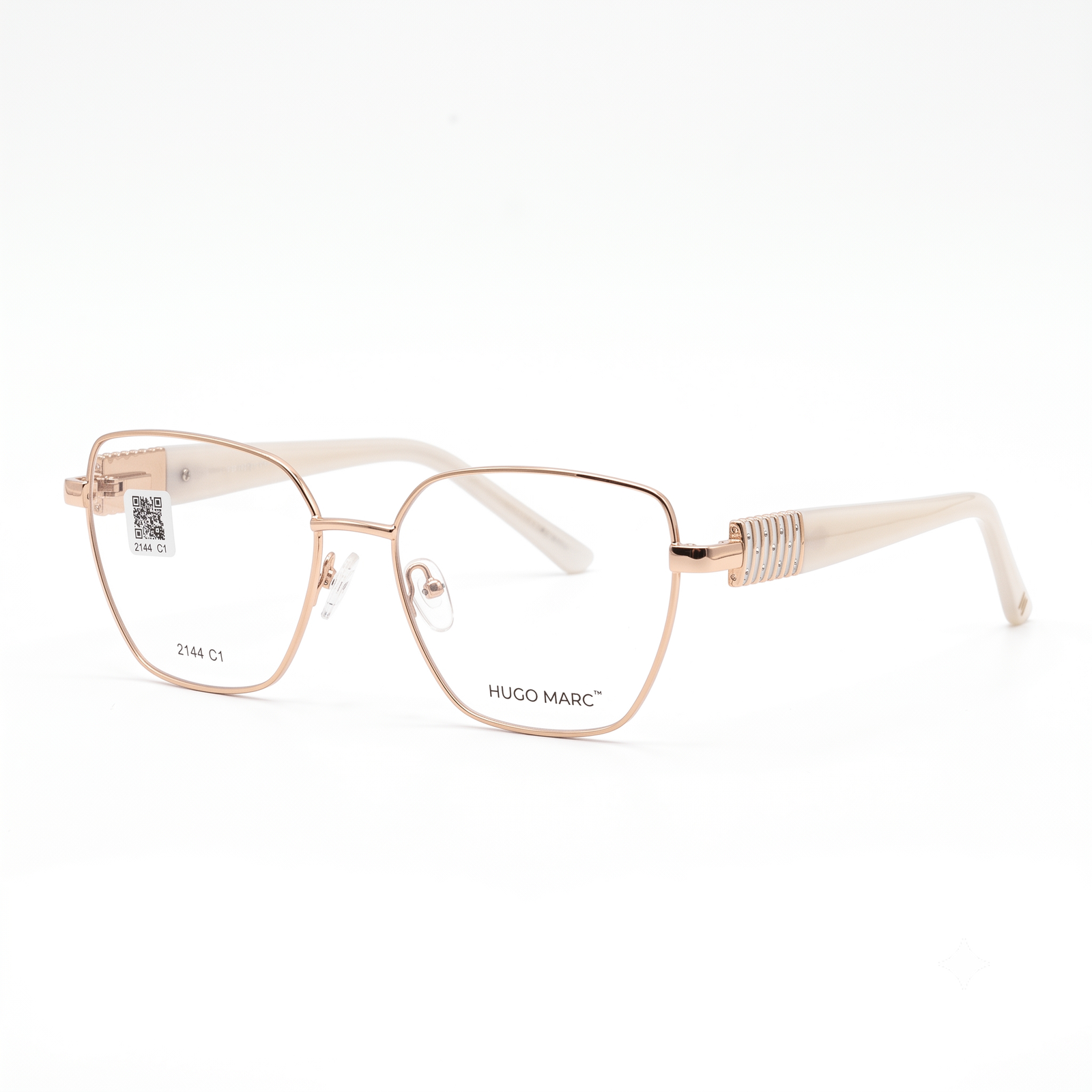Hugo Marc HM-2144 Women’s Square Metal Eyeglasses – Ribbed Temple Detail