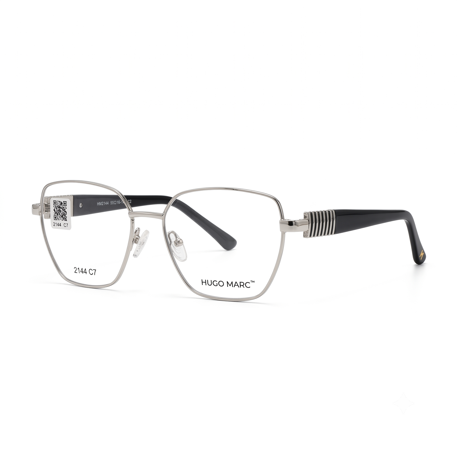 Hugo Marc HM-2144 Women’s Square Metal Eyeglasses – Ribbed Temple Detail