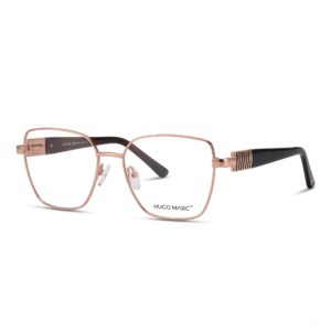 Hugo Marc HM-2144 Women’s Square Metal Eyeglasses – Ribbed Temple Detail