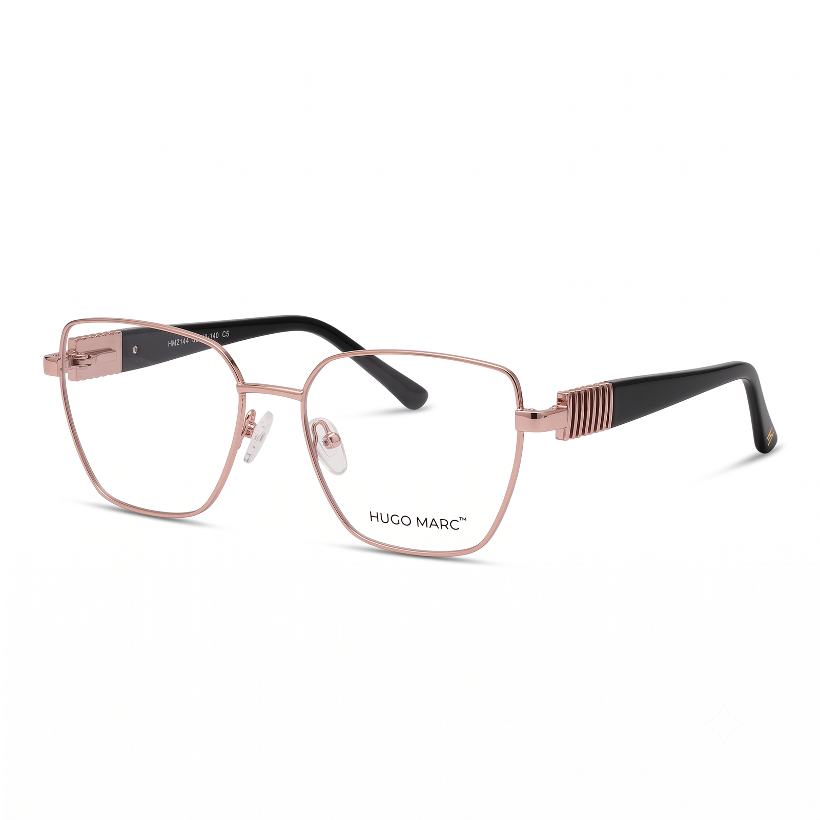 Hugo Marc HM-2144 Women’s Square Metal Eyeglasses – Ribbed Temple Detail