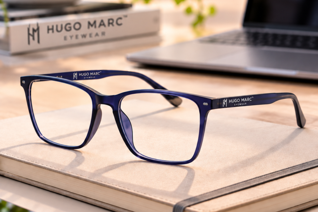 Hugo Marc ke light weight aur flexible TR eyeglass frames.